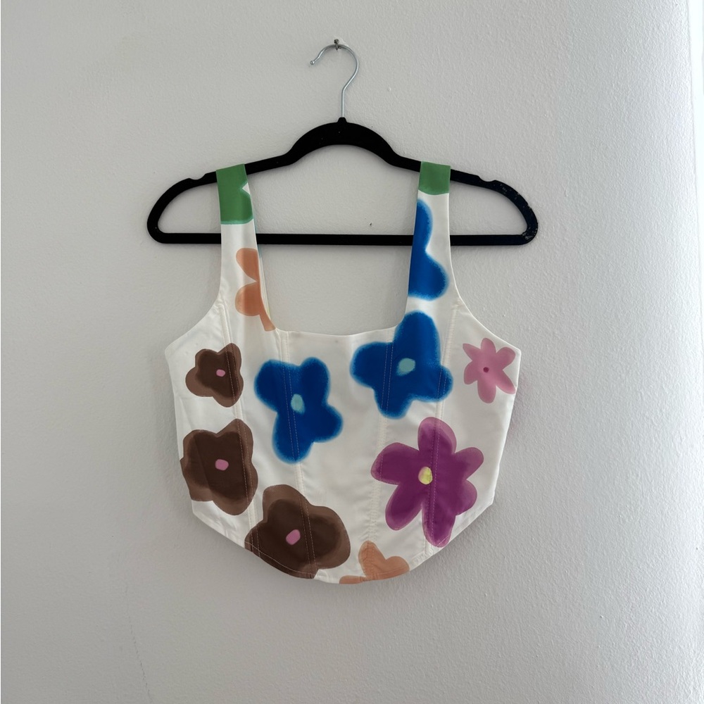 Floral Corset Crop Top with Colorful Flowers